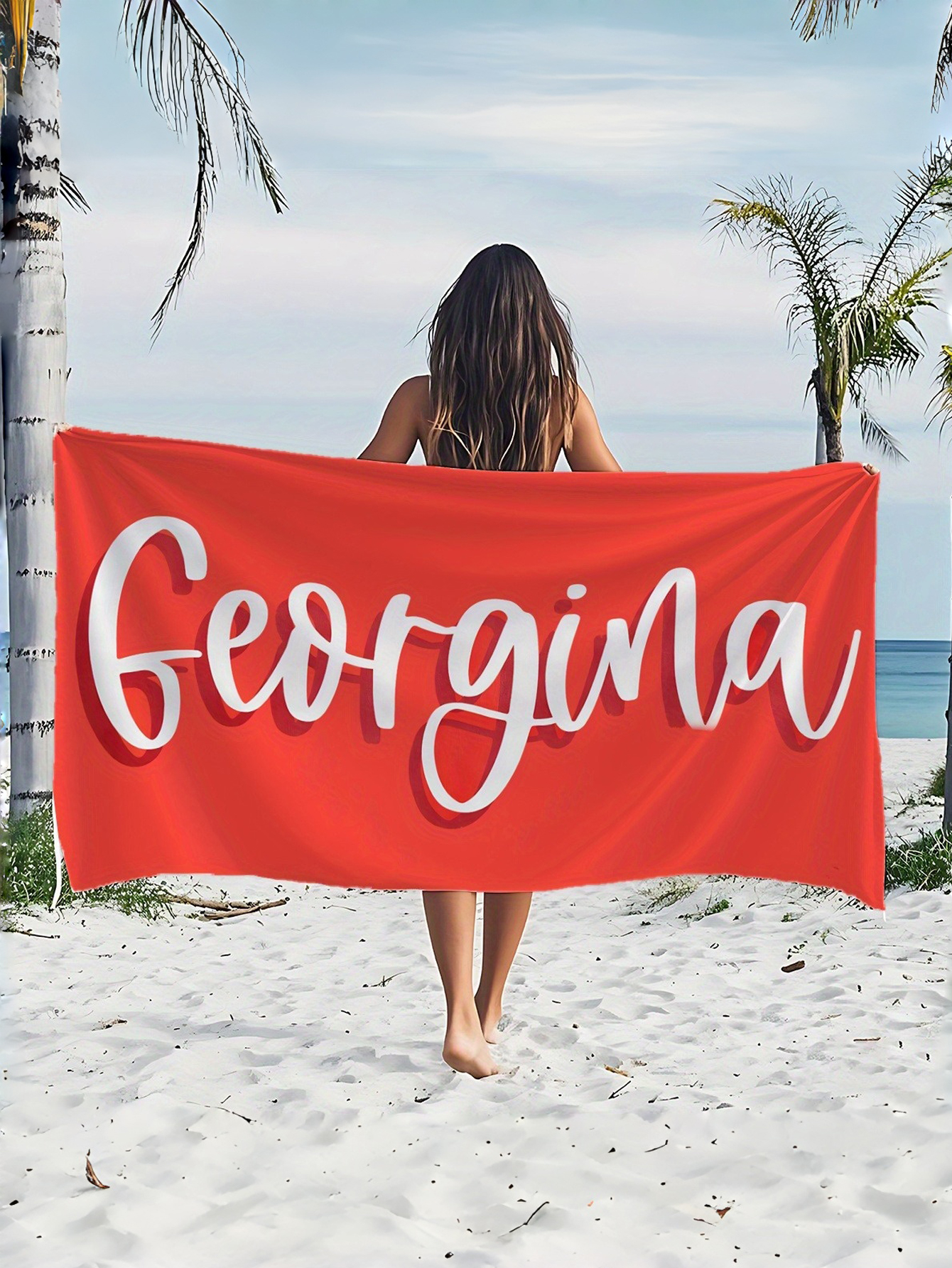 Custom Name Printed Beach Towel with Solid-Color Letter Pattern Patchwork Design